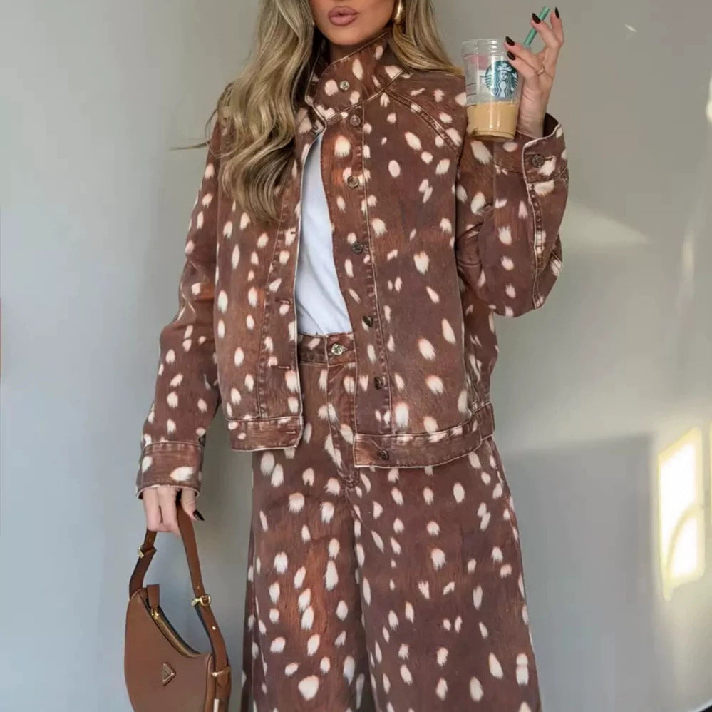 Veste denim femme avec manches longues Et une impression florale