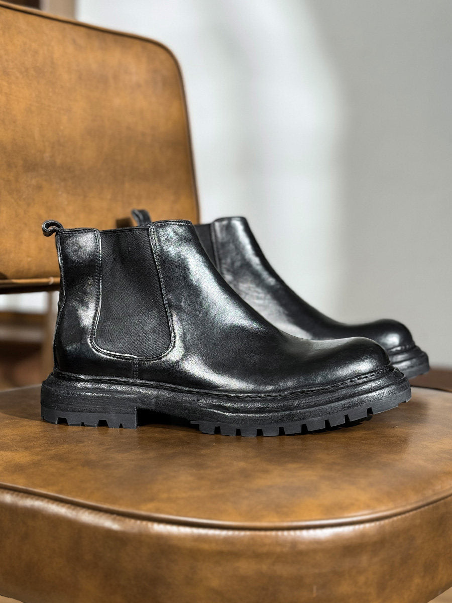 Bottes en cuir vintage de taille plus épaisse pour hommes