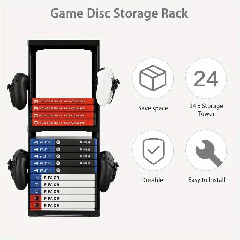 Tour de stockage de jeu Universal Stand vertical tient 24 disques pour PS5 PS4