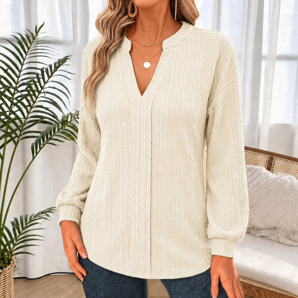Femmes Relaxed-fit V-neck Manches longues Blouse polyvalente de travail
