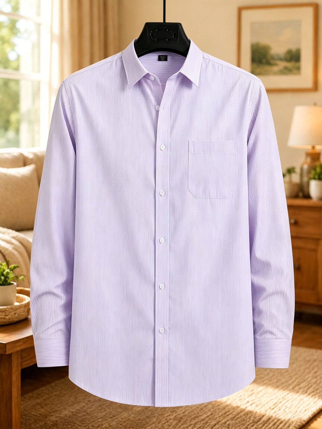 Chemise classique à manches longues pour homme avec poche unique