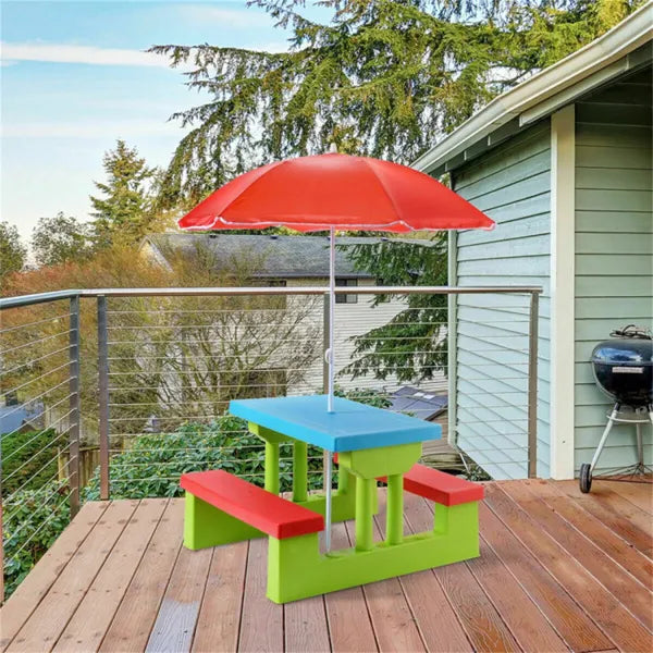 Ensemble de table de pique-nique extérieur pour enfants avec parapluie de protection UV pliable