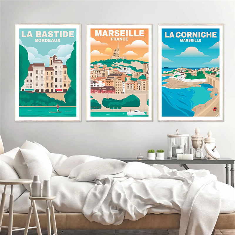 Vieille affiche de voyage toile peinture photo d'art