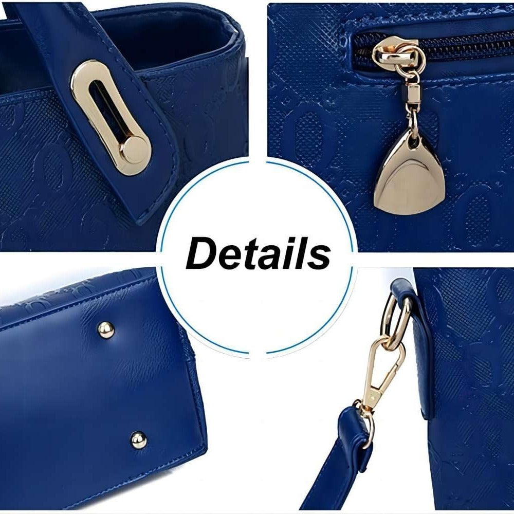 Femmes 4Pcs Poignée supérieure Satchel Hobo PU sac à main en cuir Set grand sac à épaule à bout Ca