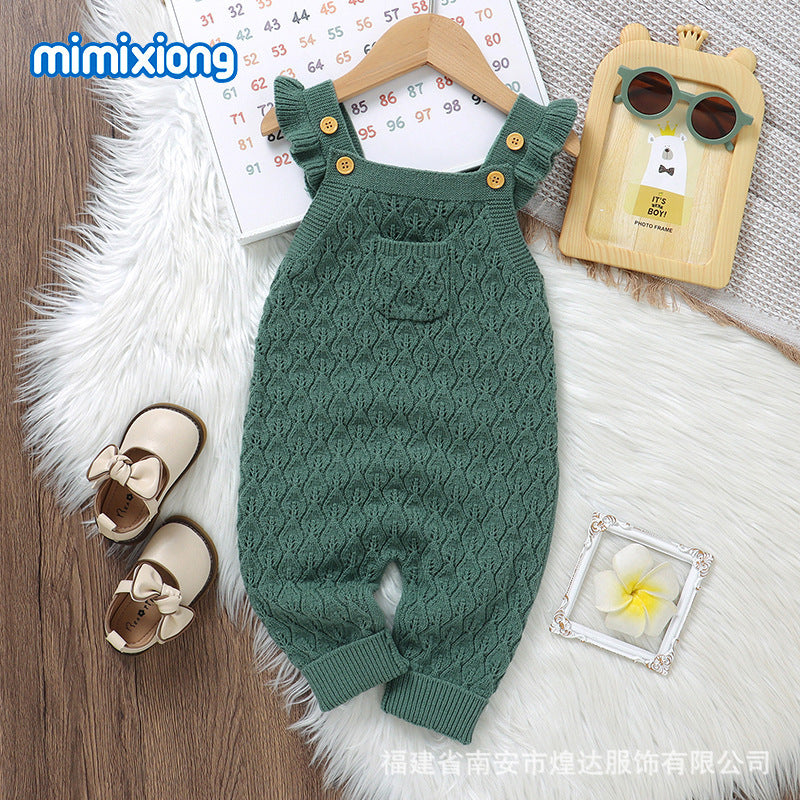 Automne et hiver Infant Solid Color Flounced Sling Rompers combinaison de saut