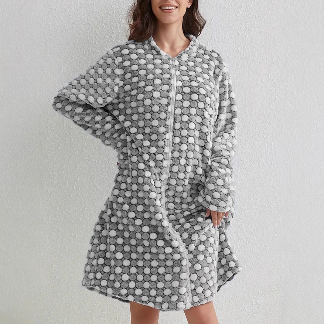 Épaisseur, chaud Zip chemise de nuit Casual confortable à manches longues Robe de flanelle