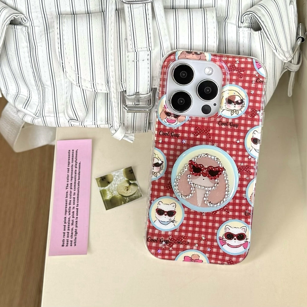 Cartoon Glass Puppy Spot Ensembles de porte-boîte pour téléphone de forage