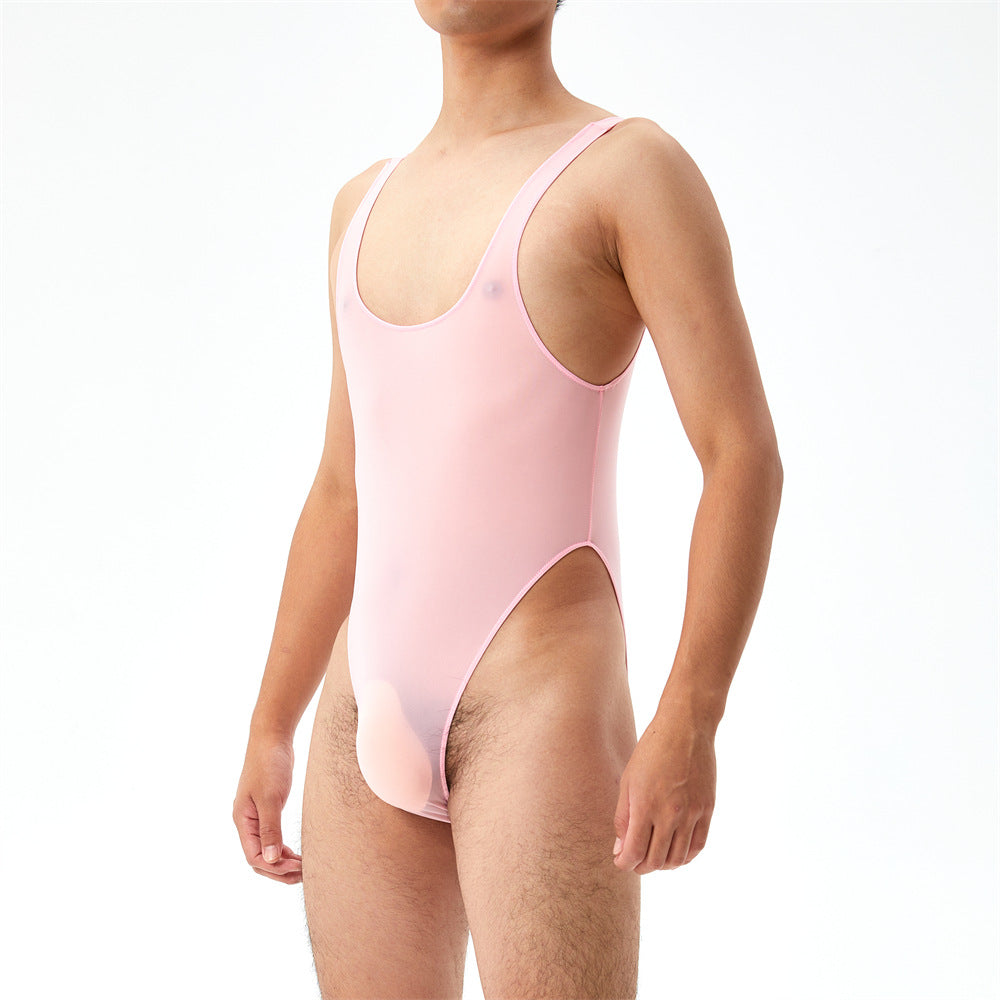 Hautement élastique Plus Taille Transparent Jumpsuit Hommes U Pouch Performance