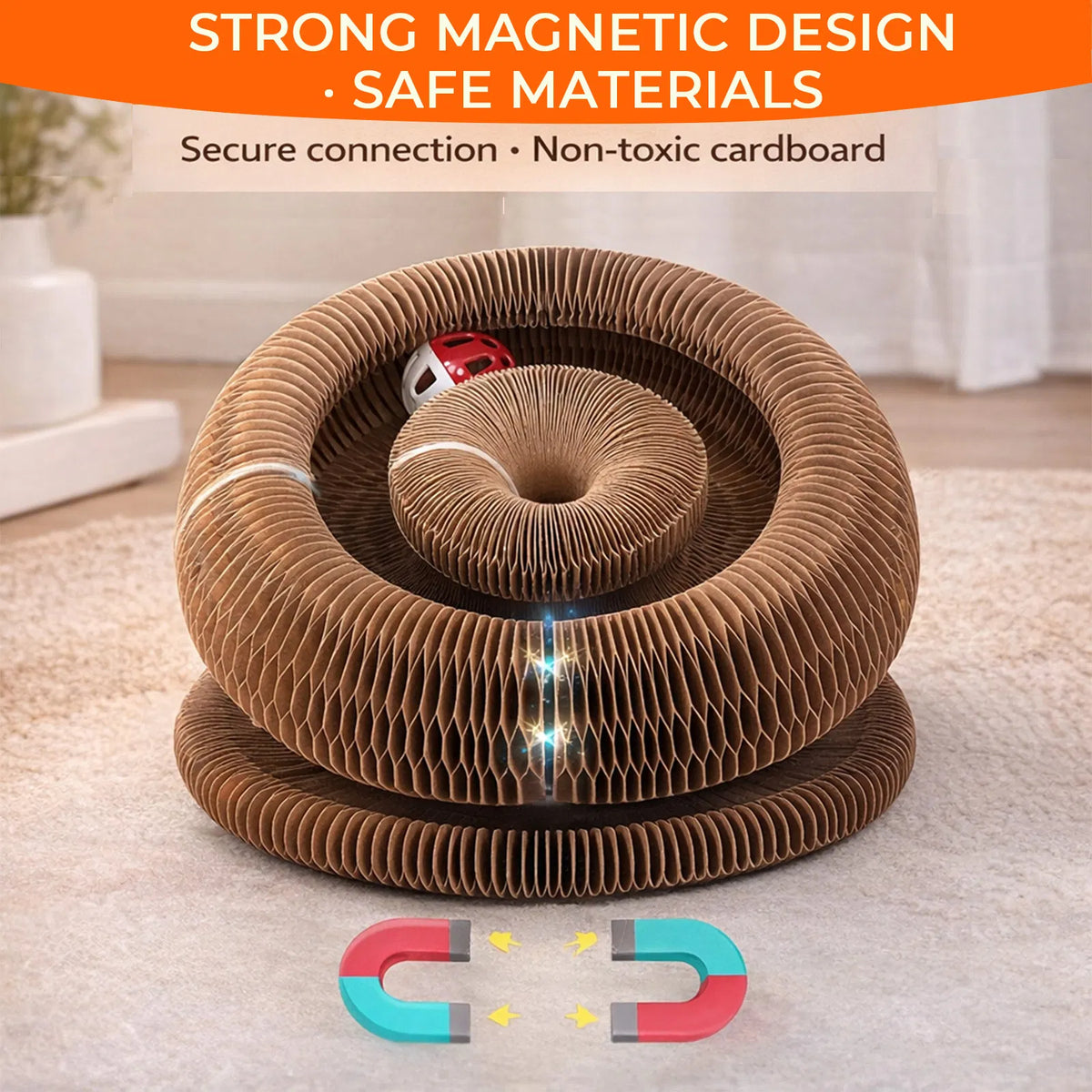Jouet chat Kitty Curls - Foldable Accordéon Cat Scratcher withBall - Magic Organ Cat Scratch
