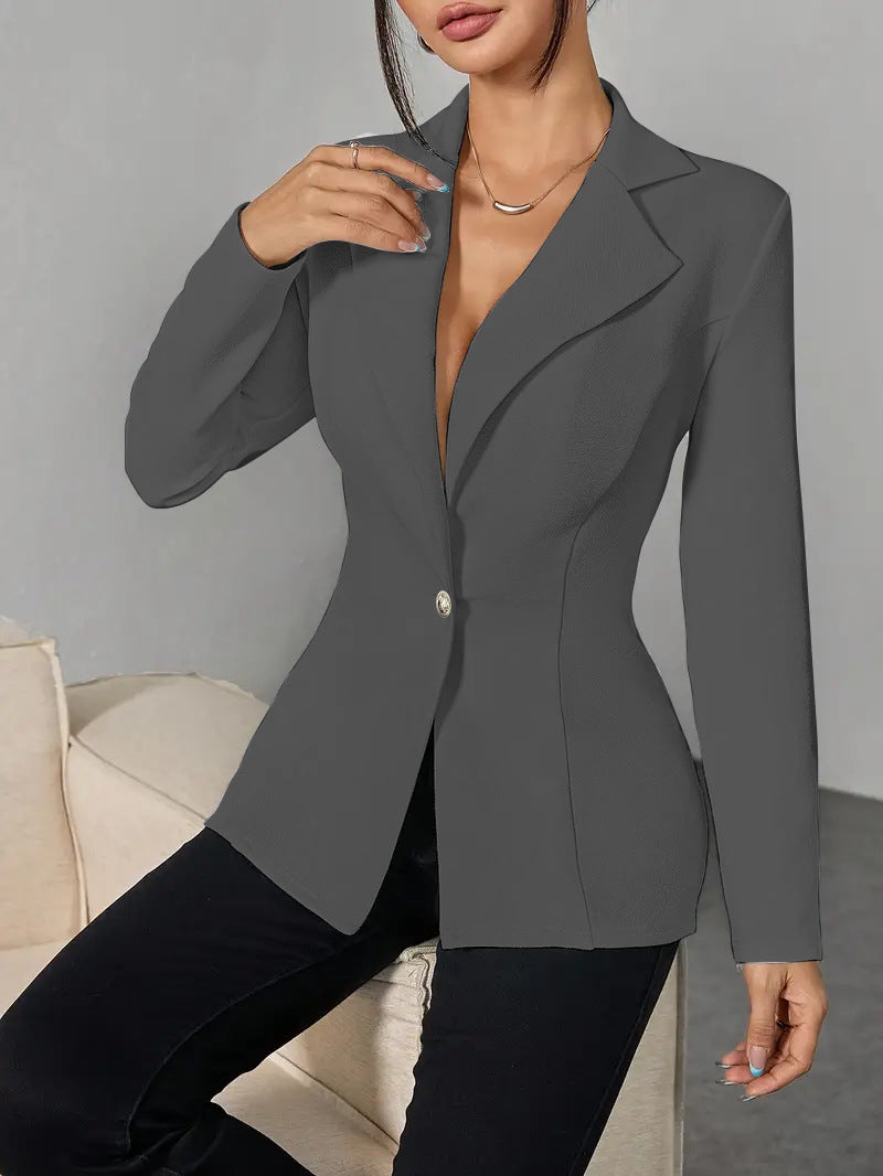 Blazer européen et américain de style de mode de taille-poussoir à simple bouton de couleur solide