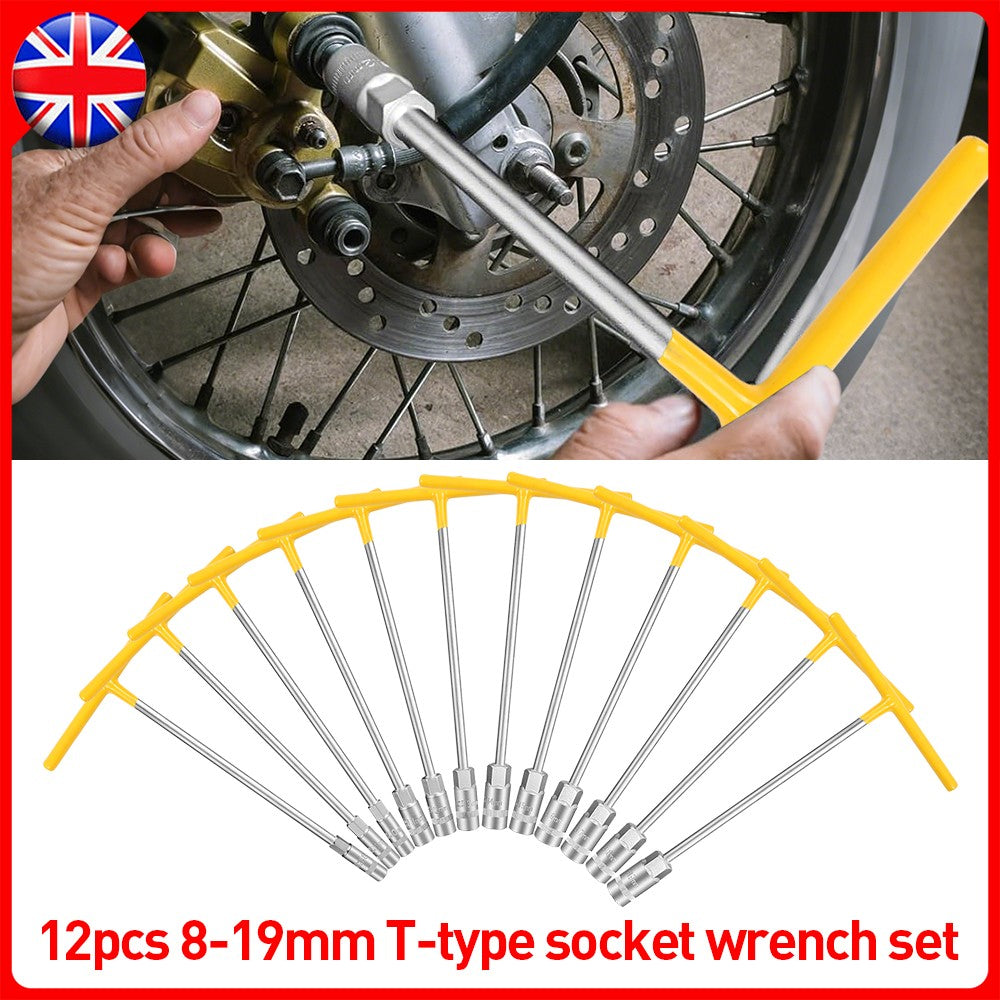 12X TEE HANDLE SOCKET WRENCH T BAR TYPE DE POUVOIR LONGUEUR PORTÉE 8-19MM ESPANNER NUT DRIVER