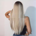 Tête teintes Bangs longs cheveux droits Perruques en fibre haute température