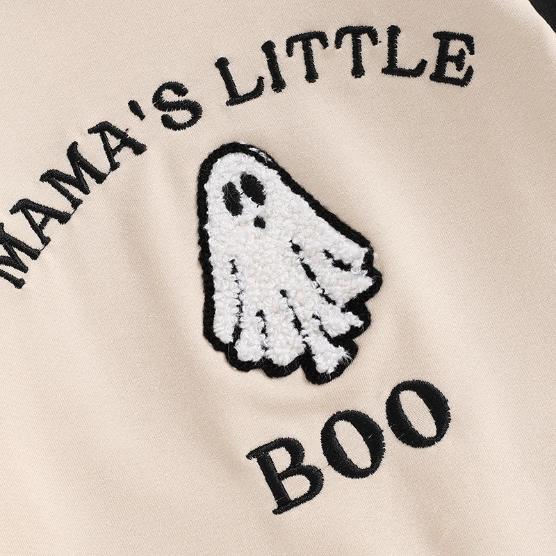 Lettre Ghost Broderie Couleur bloqué Long manchon Cartoon Cute jumps Crawler
