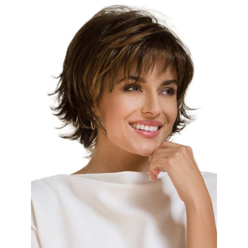 Volumineux Short Bangs Dark Brown Femmes Perruque avec court courbure vers l'extérieur