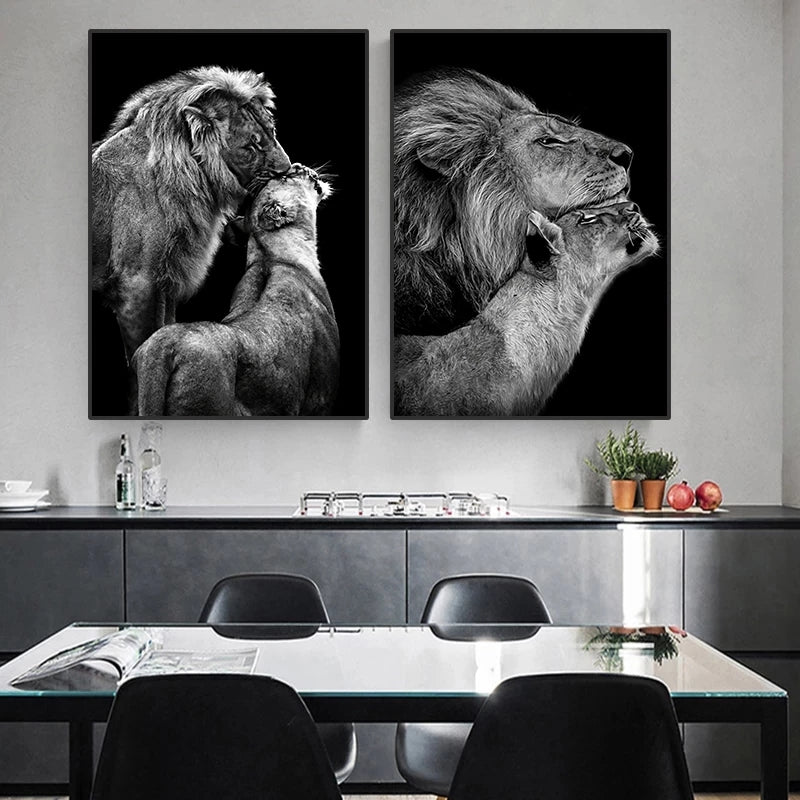 Affiche de la famille Lion noir et blanc