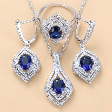 Boucles d'oreilles pendentif en étoffe gemme Collier Anneau Mesdames Ensemble de trois pièces