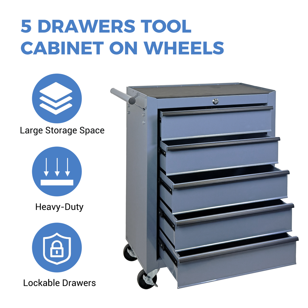 Armoire de stockage d'outils à rouleaux de 5 tiroirs avec boîte à outils amovible