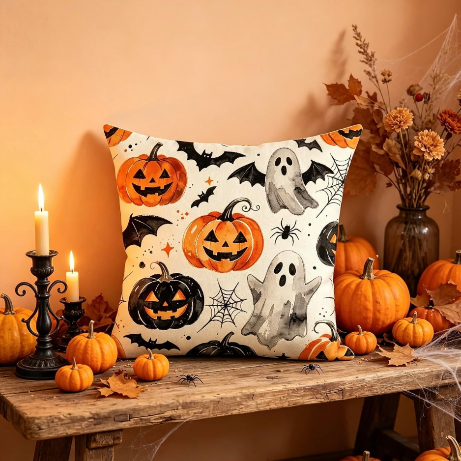 Couverture d'oreiller à jet d'Halloween 18x18 pouce mignon citrouille fantôme décoratif