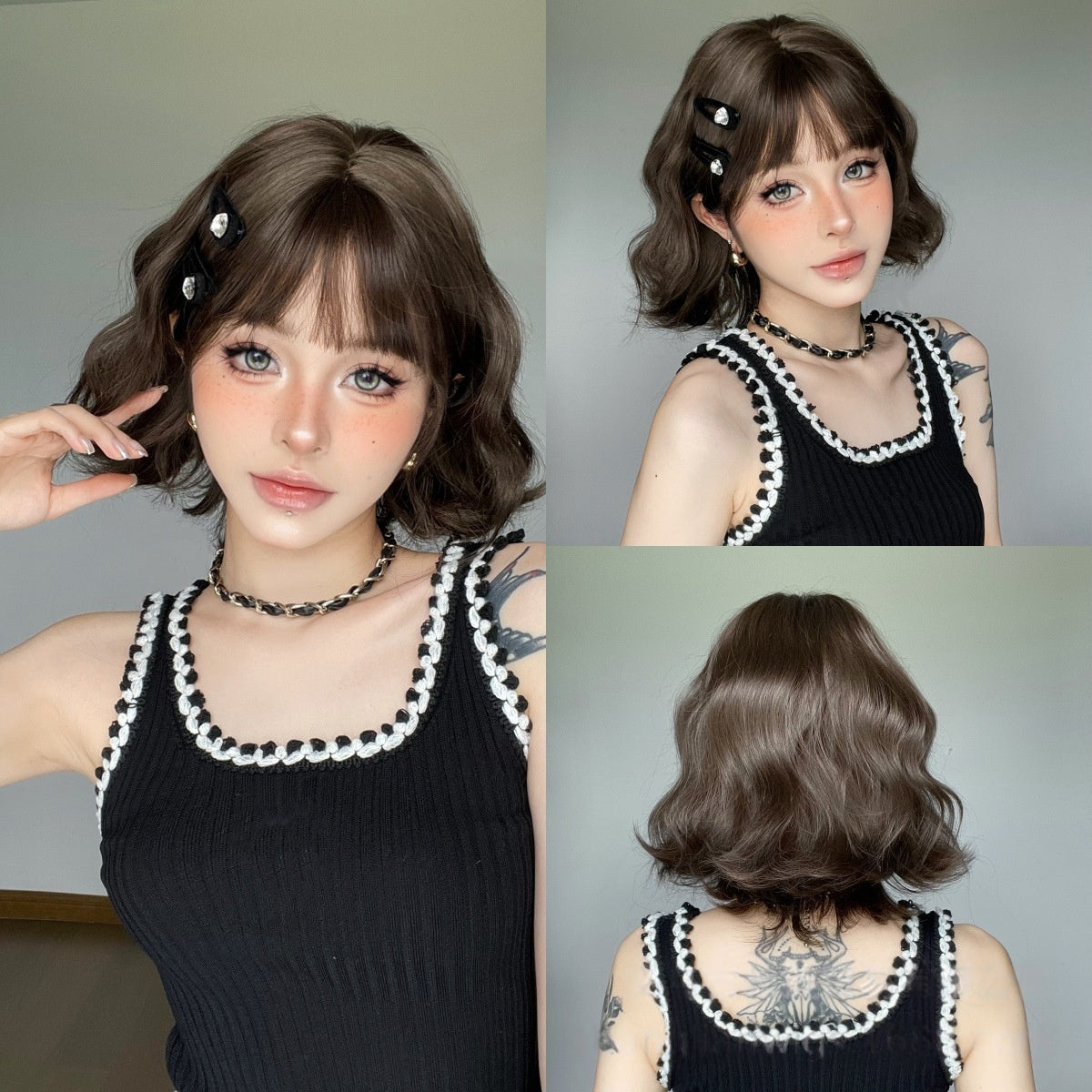 Wig Full-head Wig Bangs cheveux bouclés courts