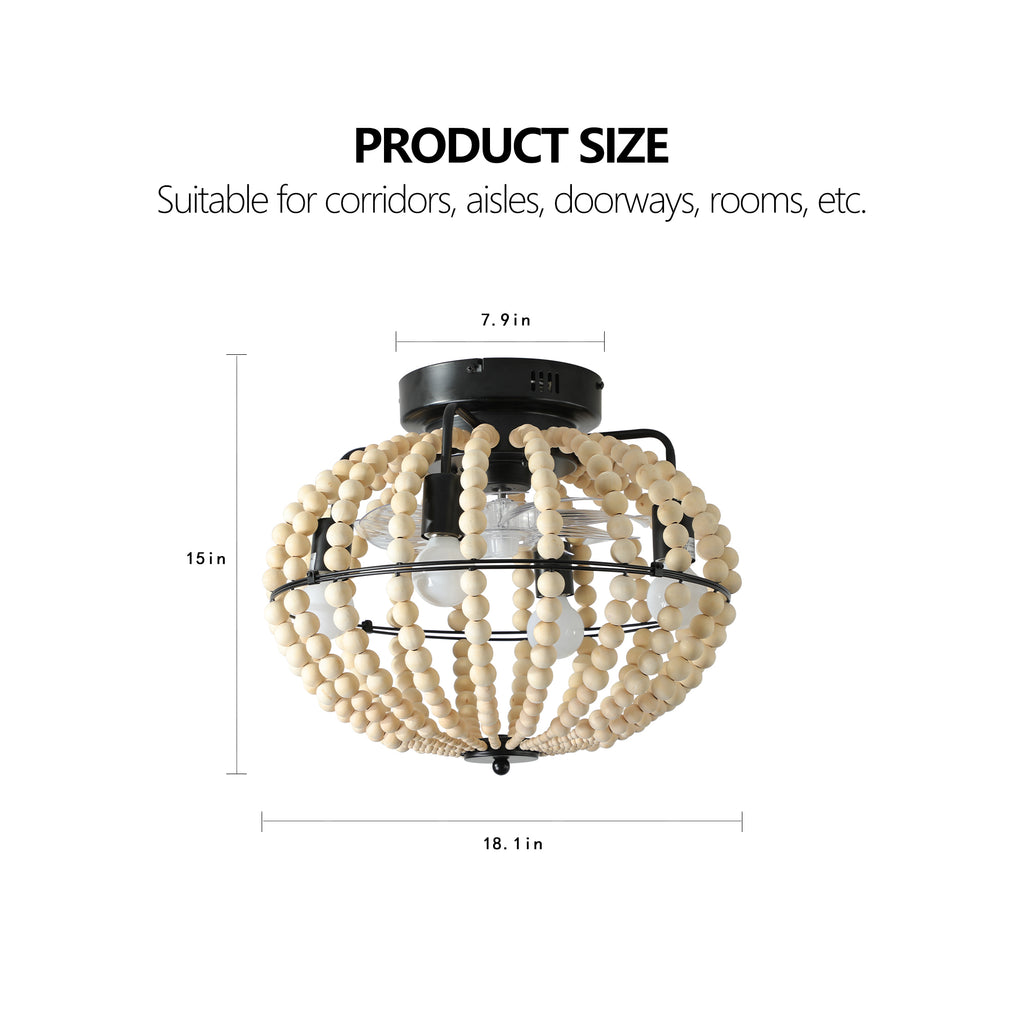 Eventail de plafond en bois de bohème de 18" avec lumière