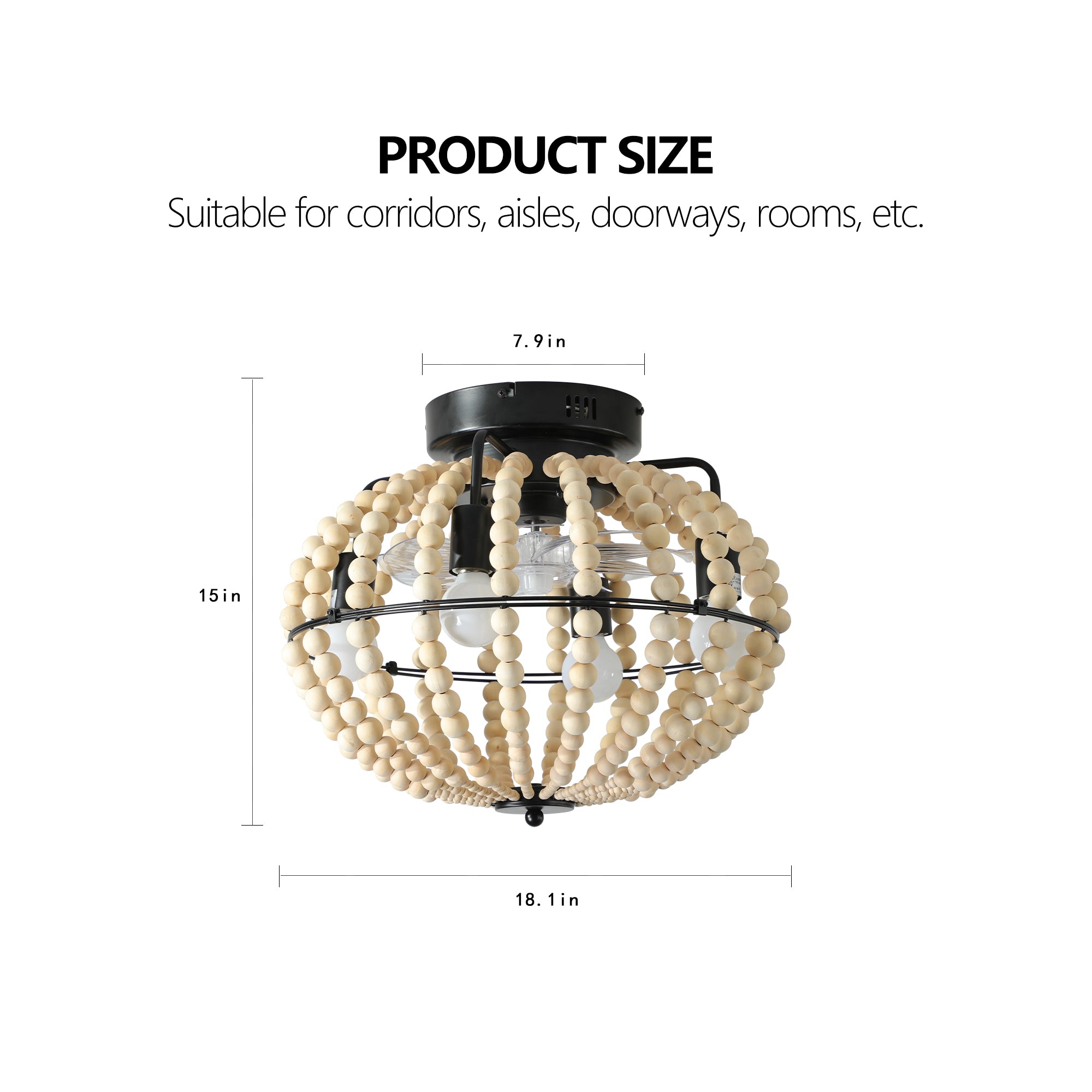 Eventail de plafond en bois de bohème de 18" avec lumière