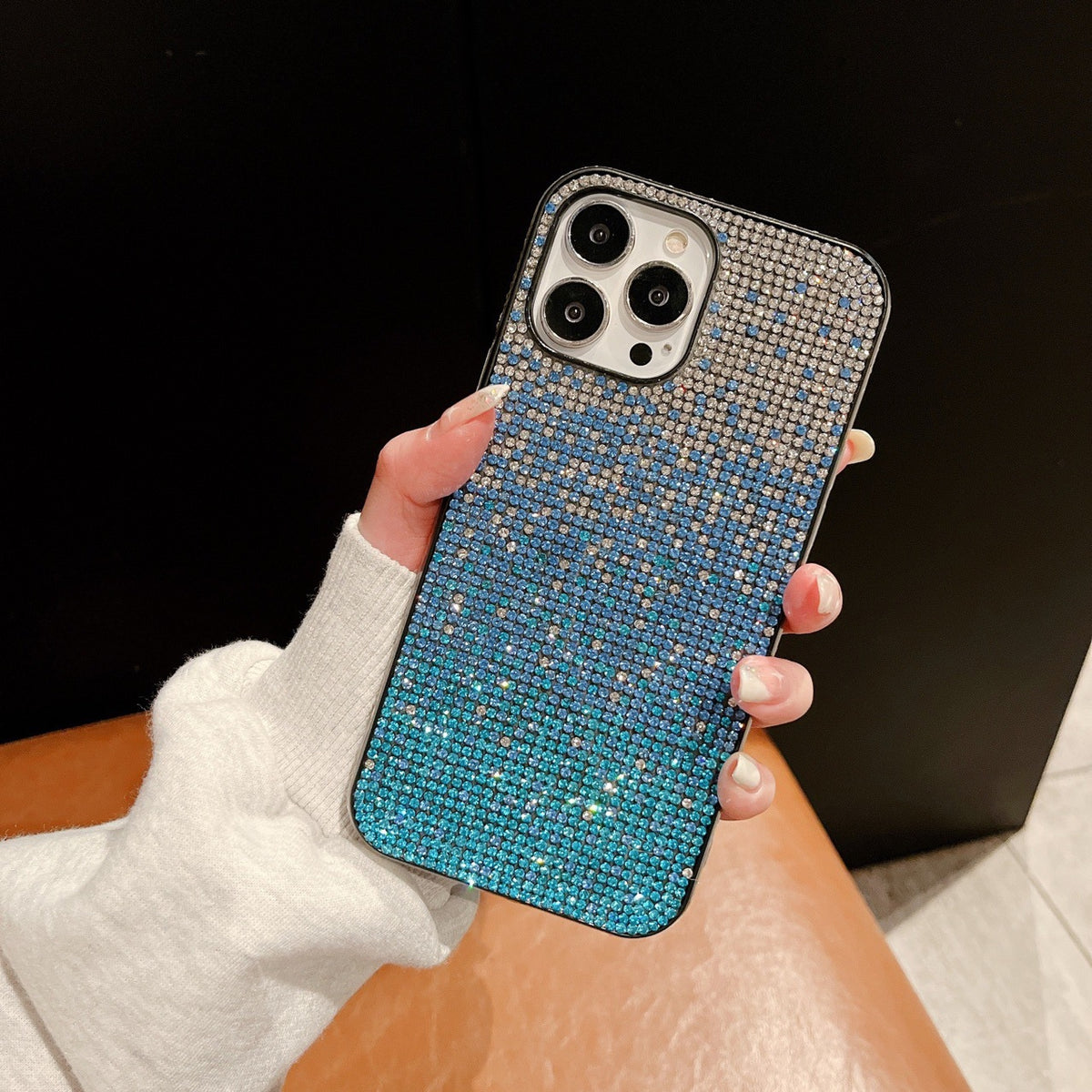 Gradient Edge Diamond Case Téléphone Starry Sky Strass