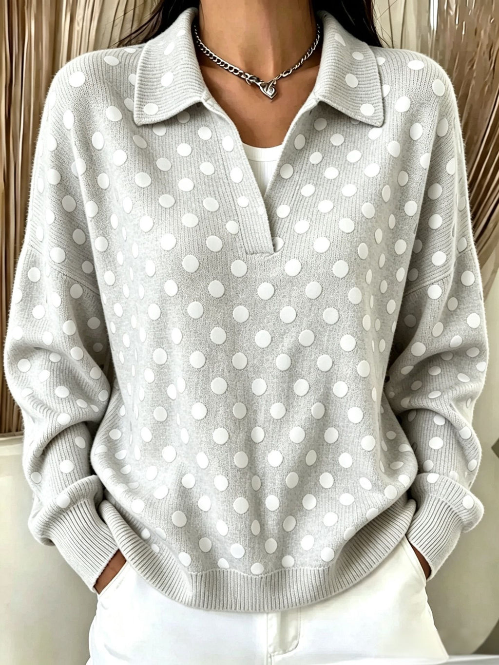 Pull à manches longues encolure en maille avec impression numérique