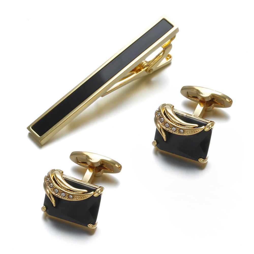 Mode Gentleman Tie Clip Boutons de manchette Or