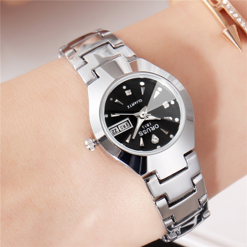 Tungstène acier couleur imperméable mode étudiant couple calendrier Quartz montre