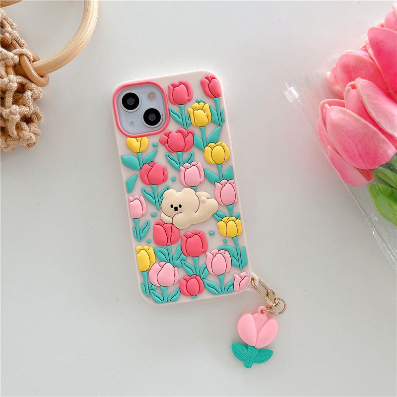 Caricature créative Little Bear Flowers Cas téléphonique