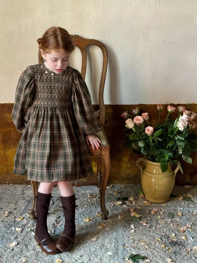 Robe Retro en Plaid des Enfants d'Automne