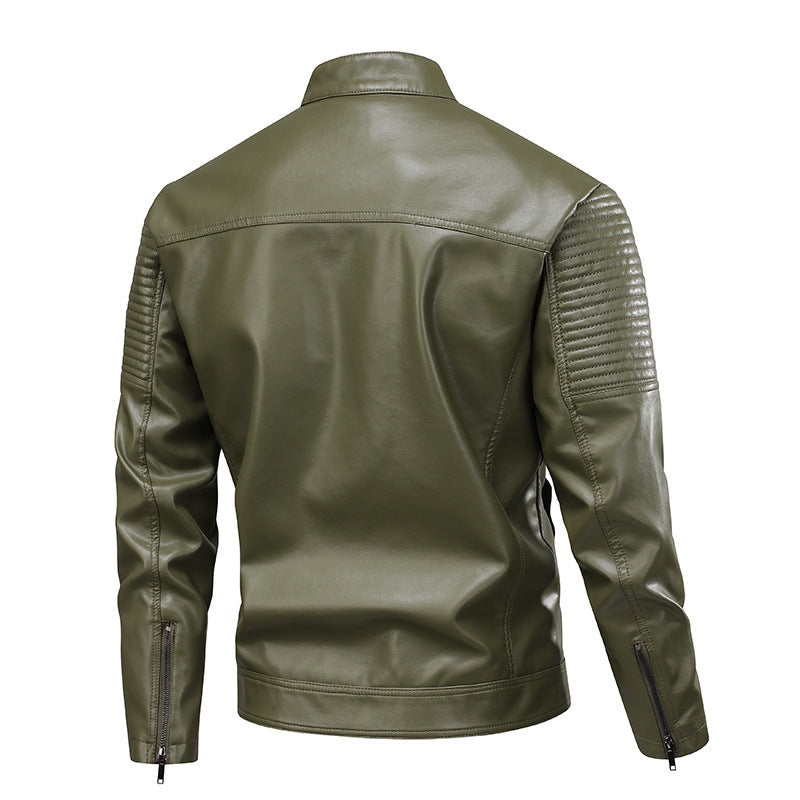 Hommes Stand-Up Collar Veste en cuir Slim-Fit En Cuir Biker Manteau pour hommes