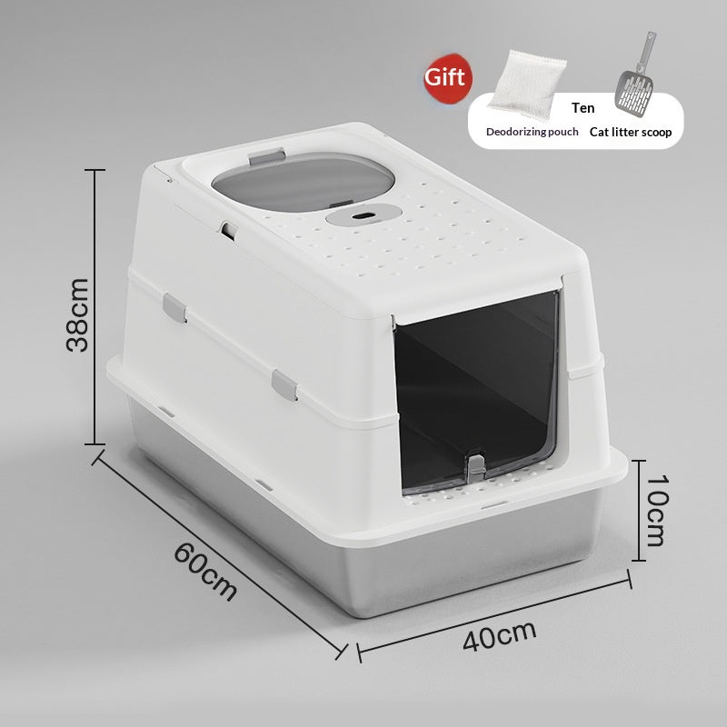 Boîte à litière pour chats en acier inoxydable avec couvercle de dessus en Flip
