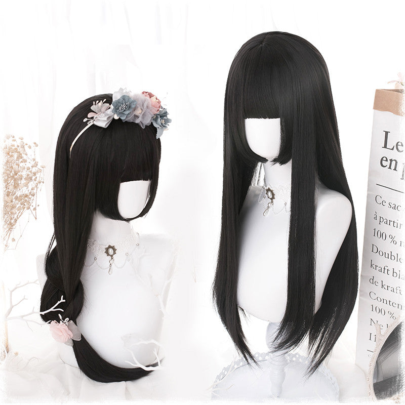 Manzhen Quotidien Noir Perruque longue droite fille