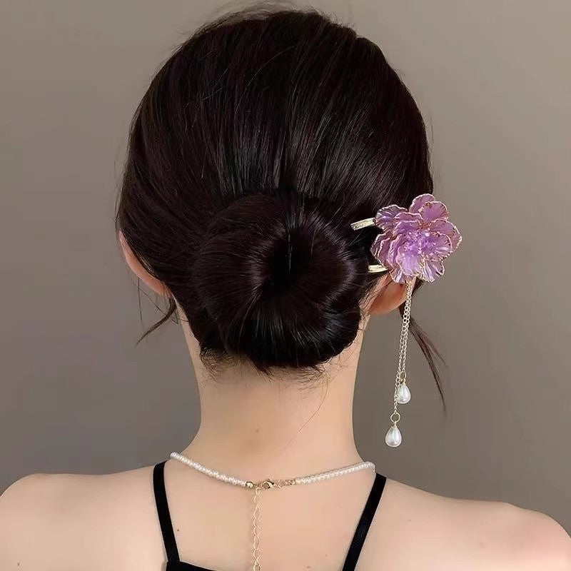 Femelle rétro exquise fleur de pivoine épingle à cheveux en U