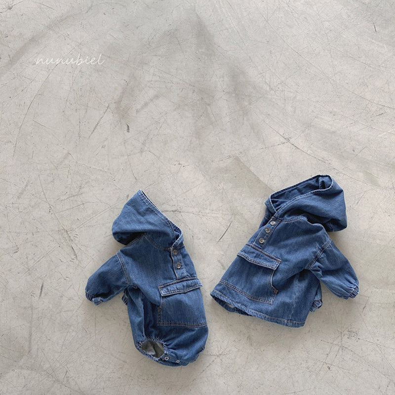 Bébé Garçons et filles Denim Romper Style coréen Baby Jumpsuit