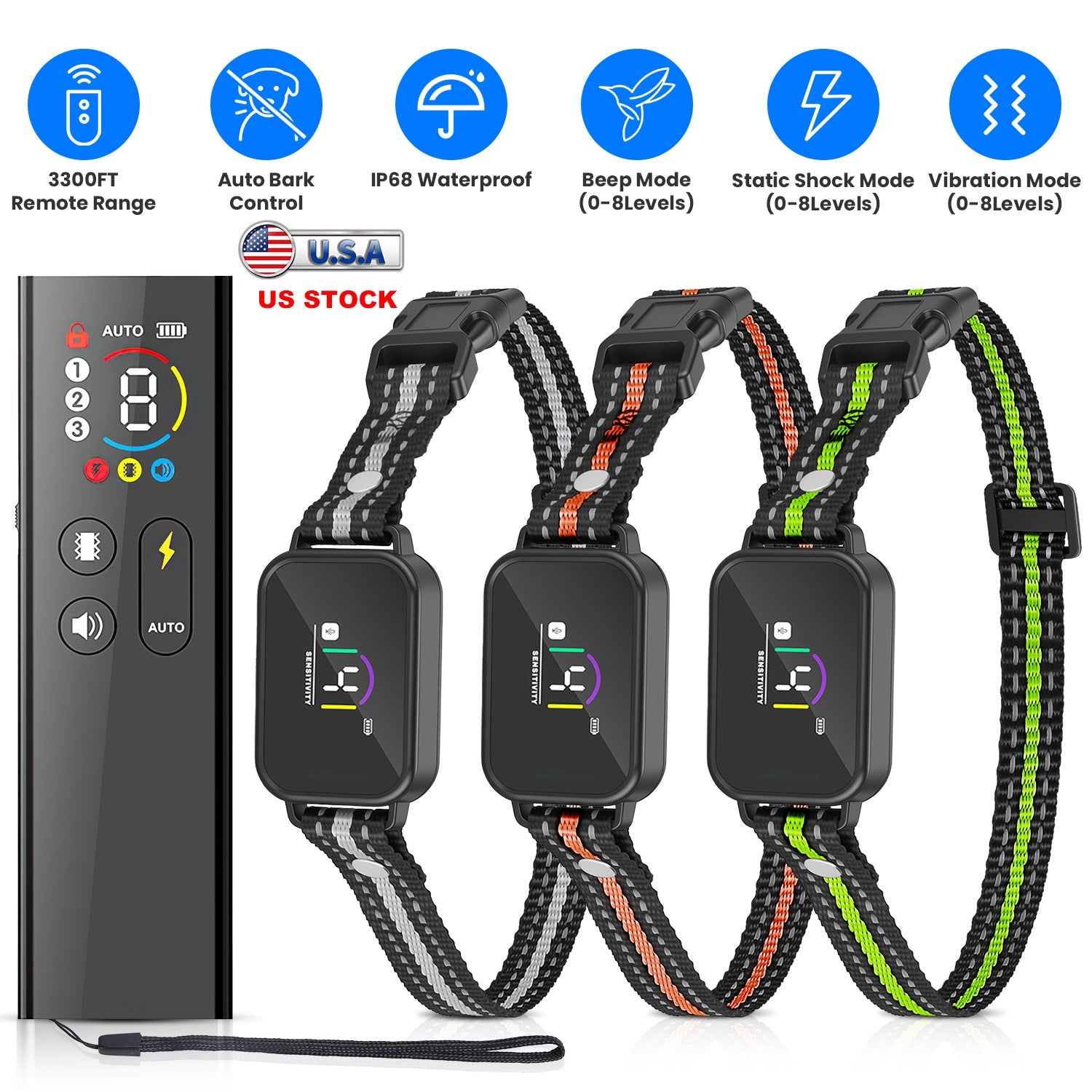 1Pc 2 en 1 chien Choc et collier de barque collier d'entraînement de chien avec télécommande rechargeable IP68 Wat