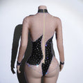 Femmes Strass Mesh Patchwork Jumpsuit