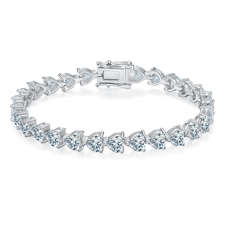 S925 Argent Sterling 5x5mm Coupe coeur Moissanite Bracelet de tennis D Couleur VVS1 16-18-20cm Pl