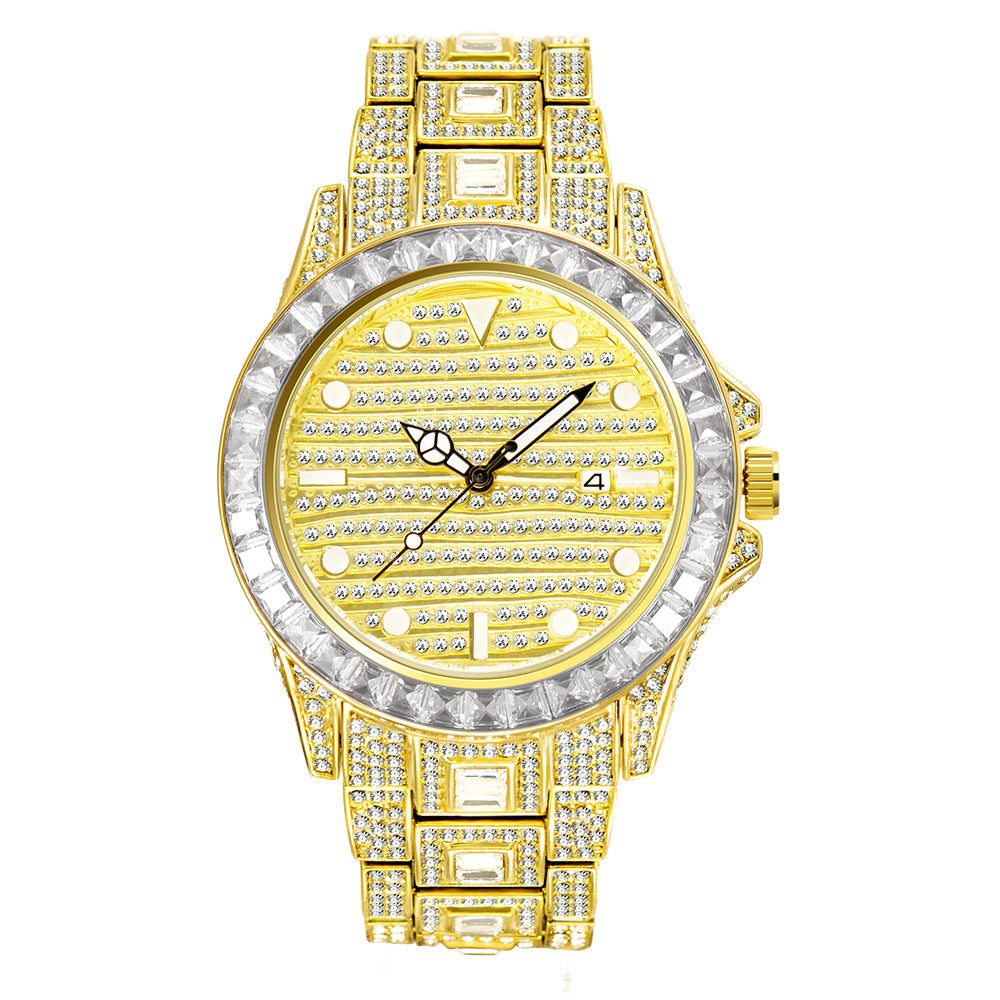 Fashion haut de gamme Gradient Rainbow Diamond Imperméable Montre Quartz Homme