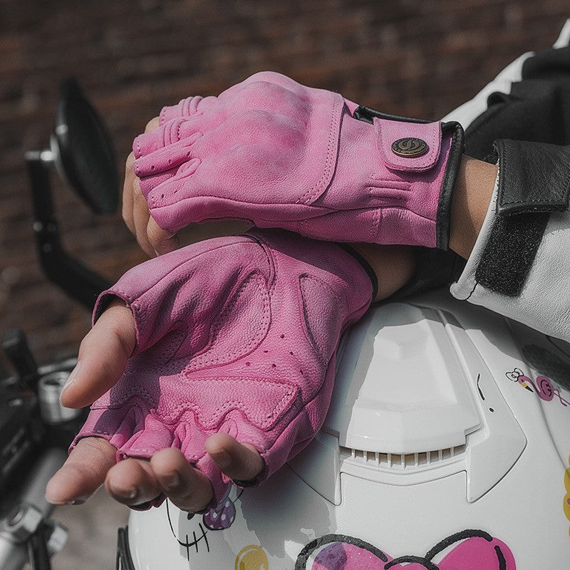 Vintage Leather Half Finger Motorcycle Gloves