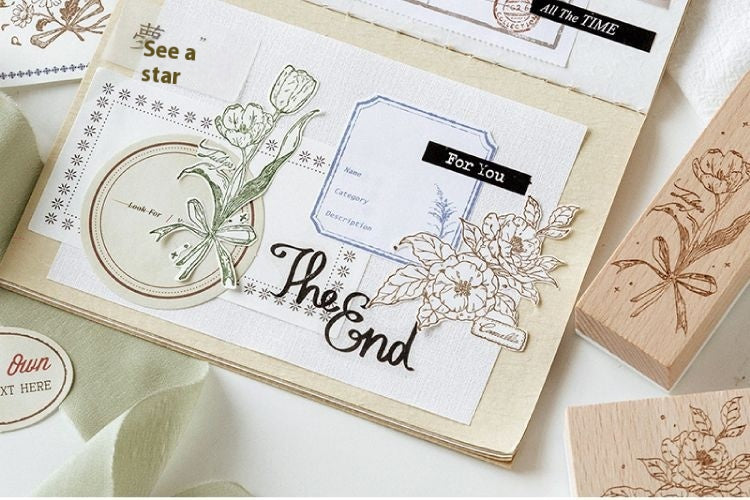 Timbre en bois frais et rétro Fleur Artistic Flower Notebook Diy Matière décorative Woode