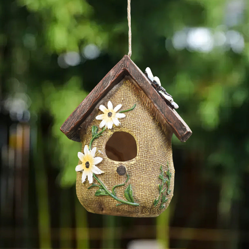 Rustic Birdhouse Jardin extérieur Décoration Oiseaux nid Sculpture Cour ornement