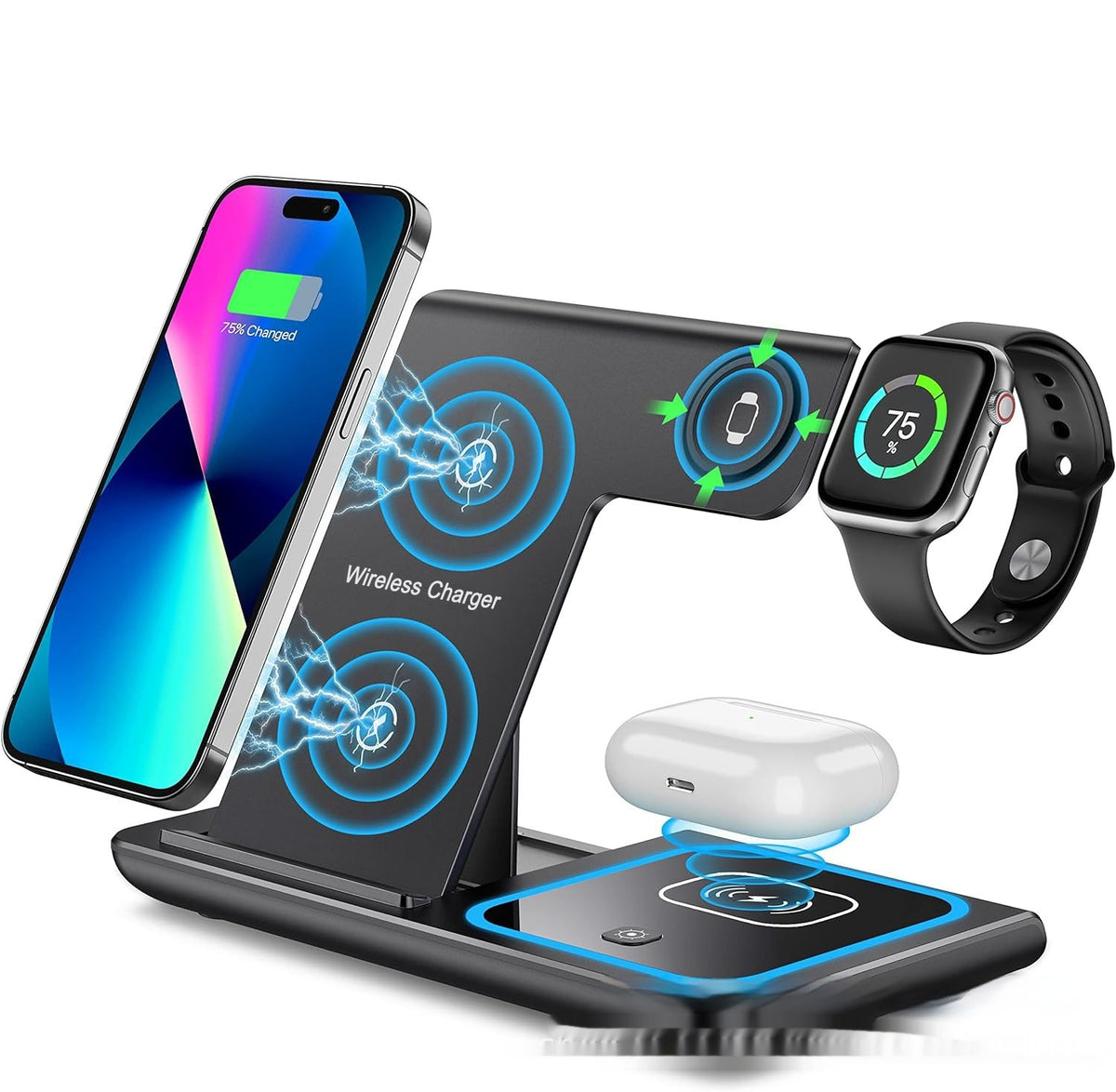 Chargeur sans fil pliant de quatre en un Chargeur sans fil de trois en un