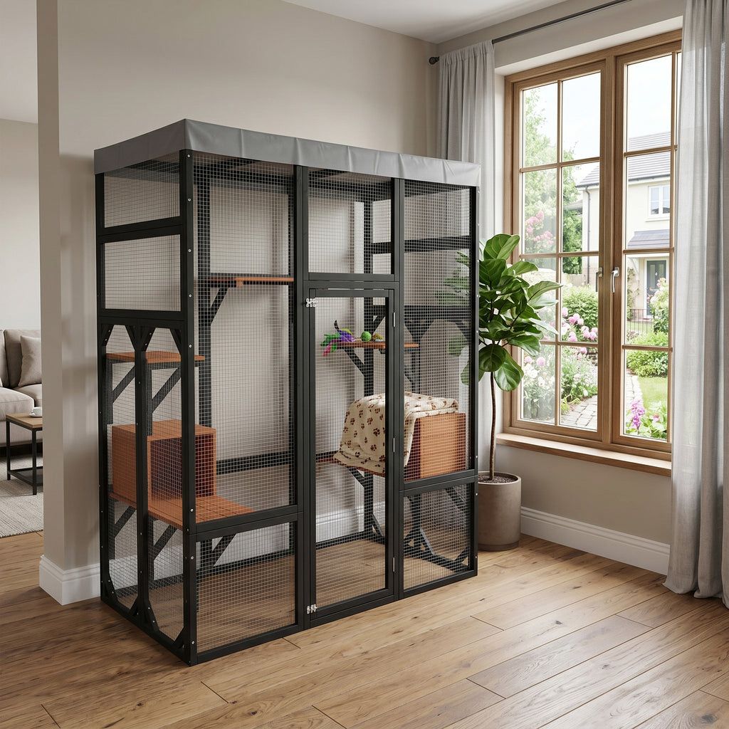 Catio en bois noir de 62.6" pour chats