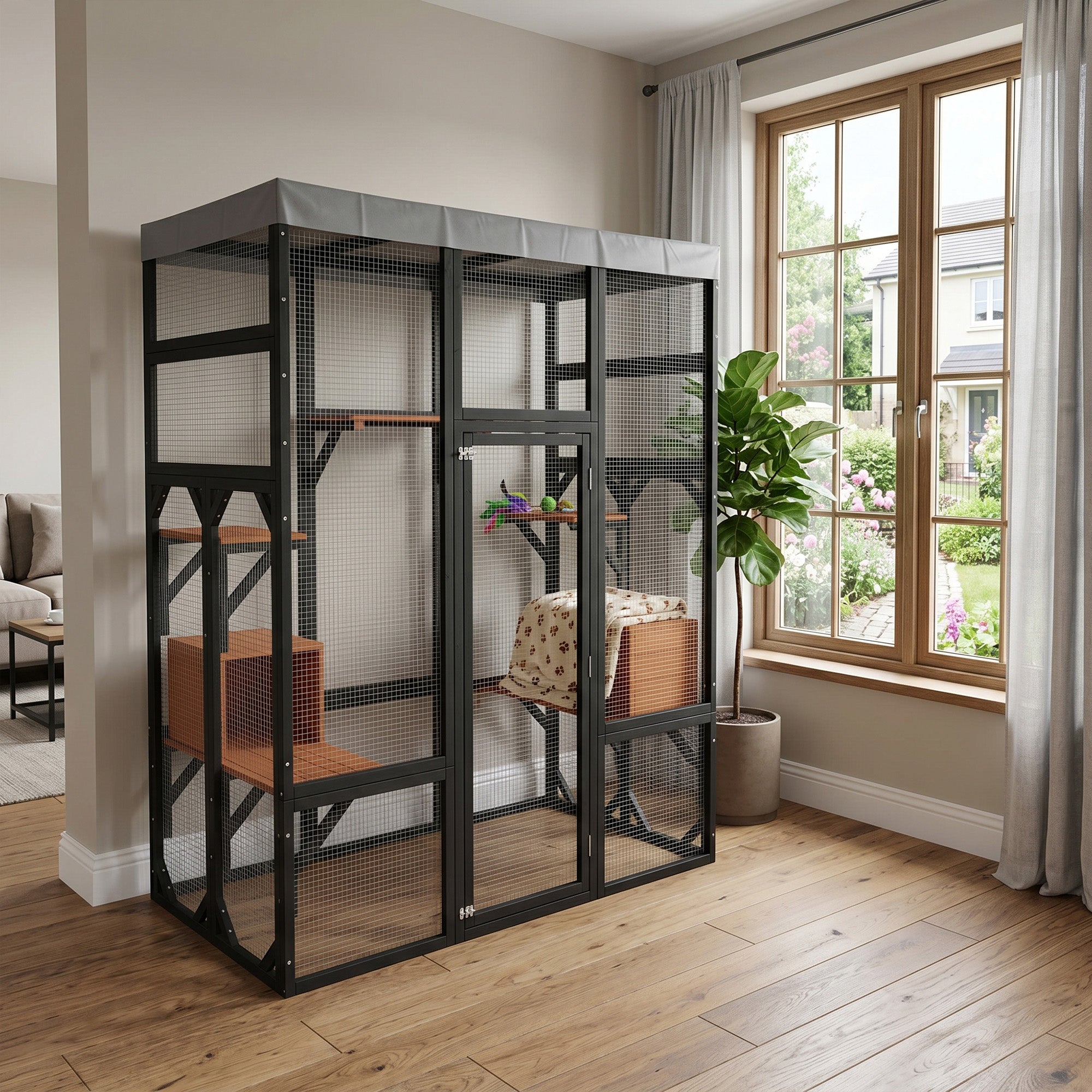 Catio en bois noir de 62.6" pour chats
