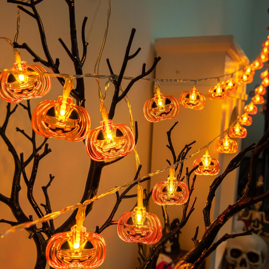 Lumières d'Halloween Lumières de potiron 10FT 20LED avec minuterie 8 modes Batterie utilisée dehors intérieur