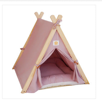 Tente de chat de chat amovible et lavable toile rayée Bois massif