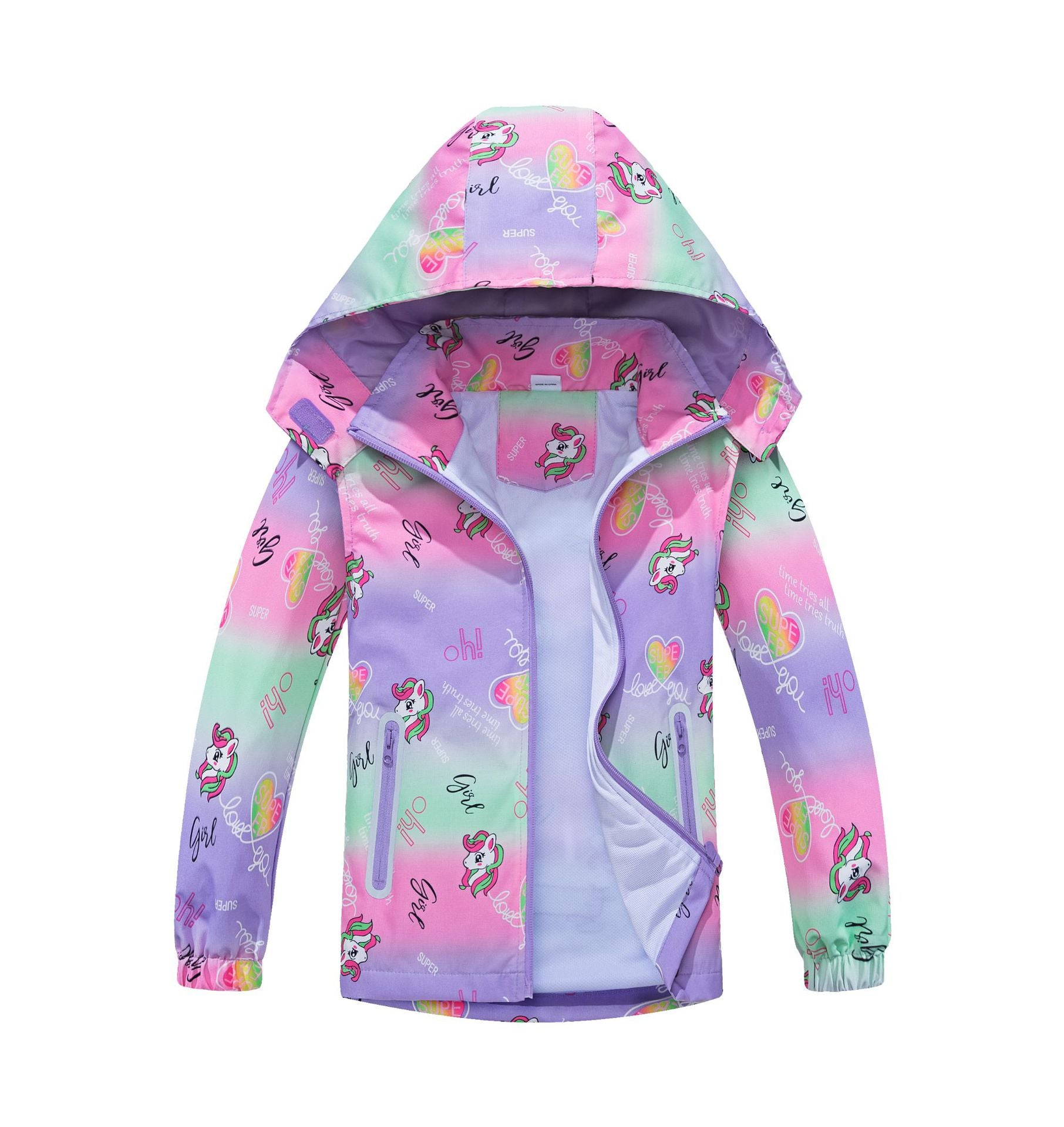 Springautumn Nouveau-arrivé Dinosaur-print Gradient-color Zip-up Hoodie pour les garçons et les filles