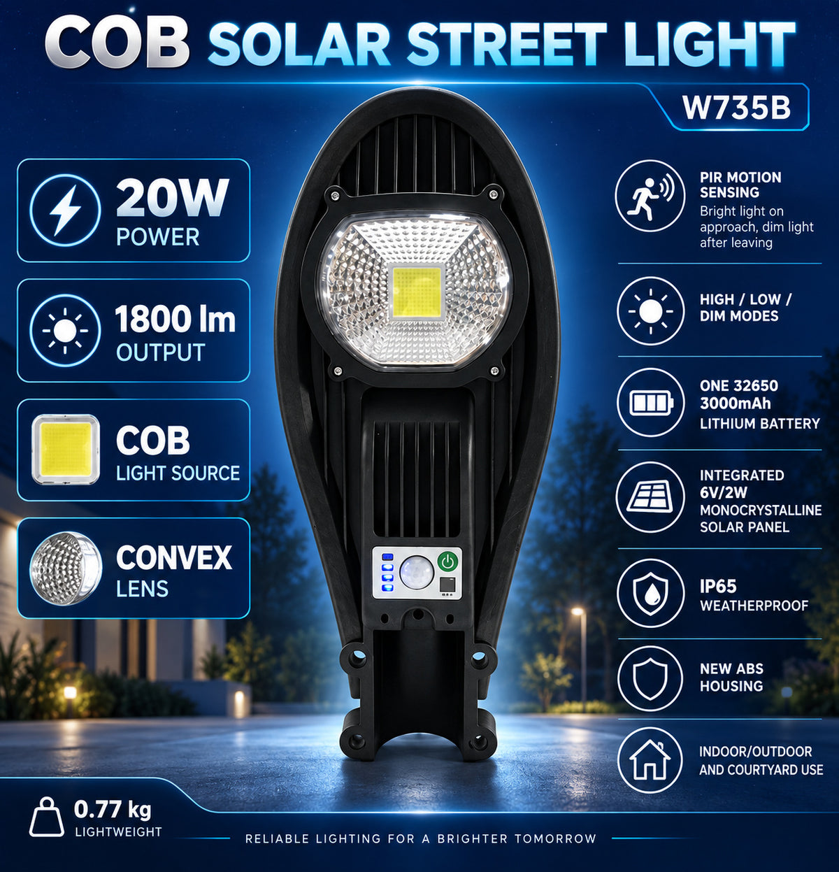 Solar Powered Rechargeable Motion Sensor Waterproof Garden Light W735B For Yard Decoration